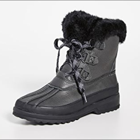 SPERRY Maritime black fur gray Leather Winter Boots - Picture 3 of 10